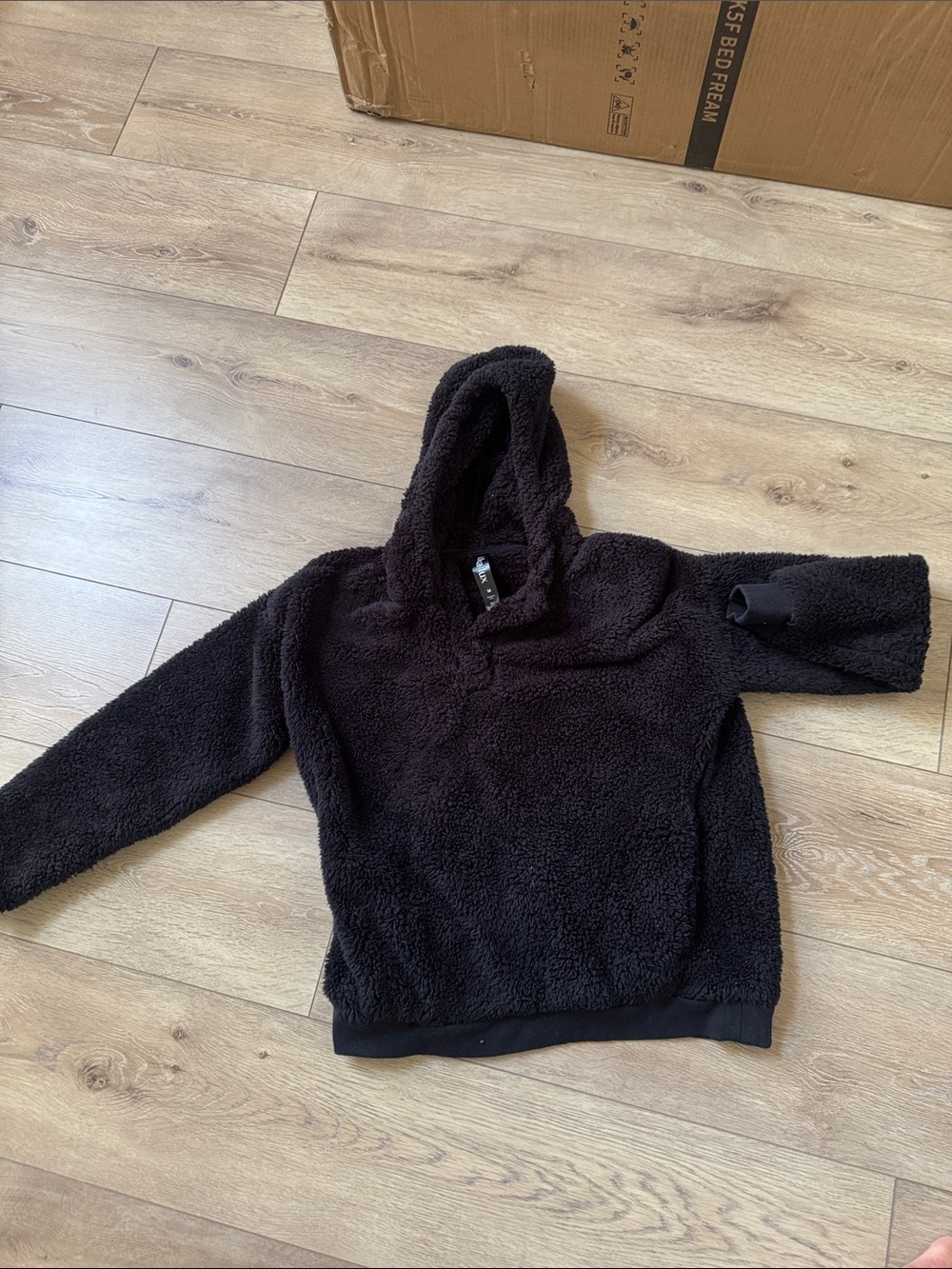 Cozy Women's Black Hooded Sherpa Puffer Sweater